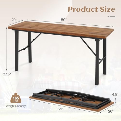 Foldable 59 Inches Narrow Outdoor Dining Table with Acacia Wood Top D284