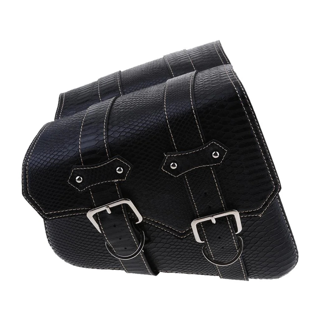 Black Leather Motorbike Pannier Saddle Bag H8777