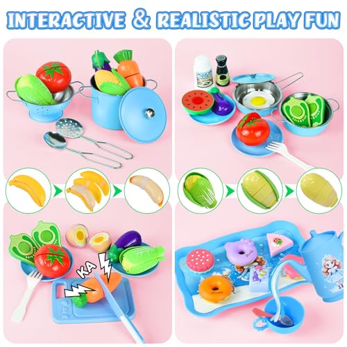 105Pcs Kids Play Kitchen Accessories Set with Apron & Chef Hat I7762