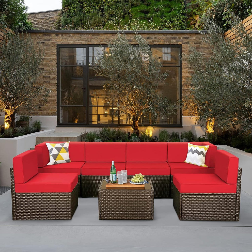 7-Piece PE Rattan Wicker Outdoor Sectional Sofa Set O30257