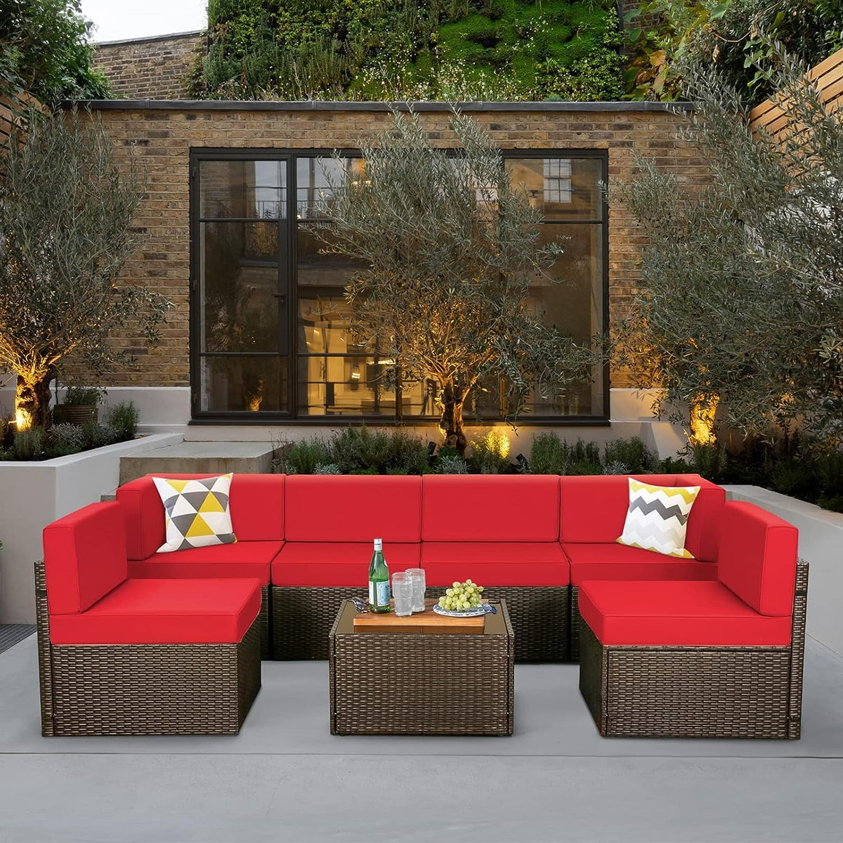 7-Piece PE Rattan Wicker Outdoor Sectional Sofa Set O30257