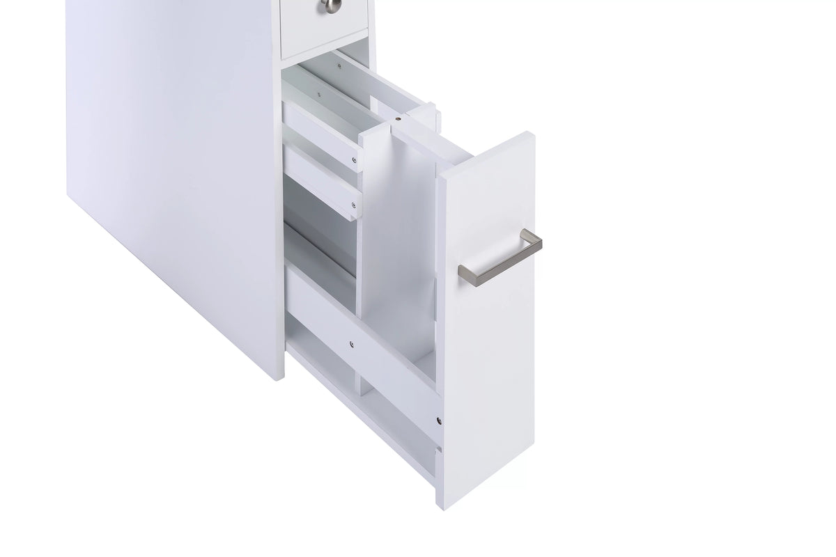 Slim White Bathroom Storage Cabinet with Slide Out Drawer K2489