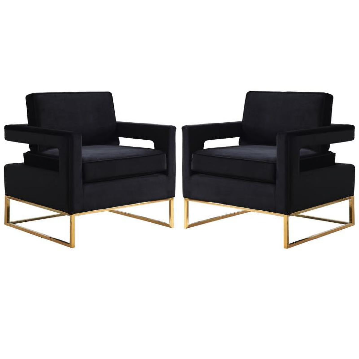 2 Piece Velvet Accent Chair Set in Black and Gold D16191
