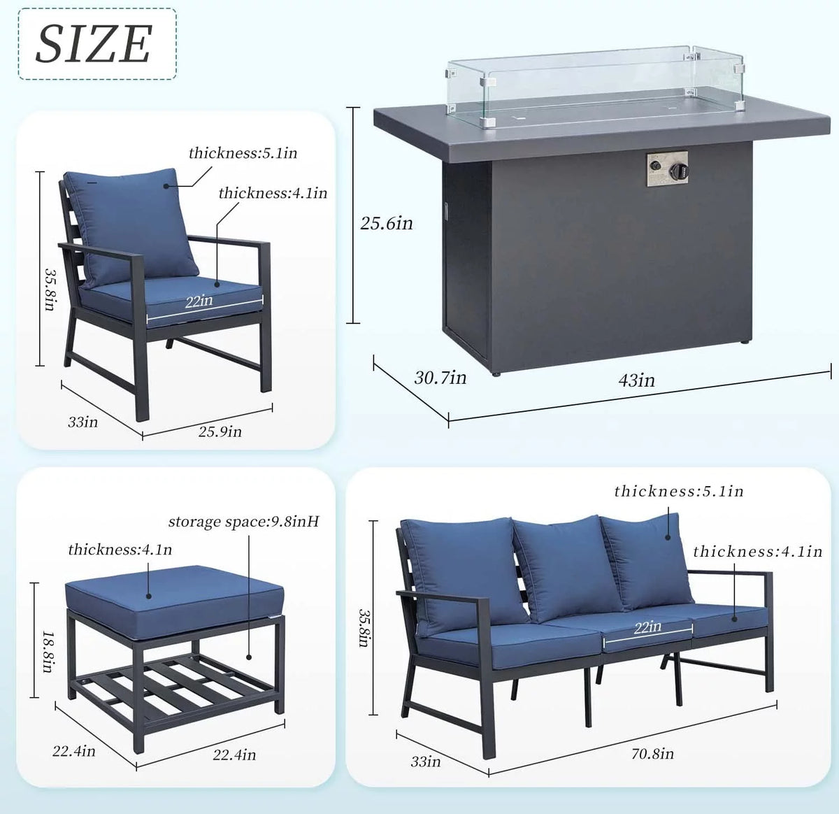 13 Pcs Aluminum Patio Furniture with Fire Pit F275