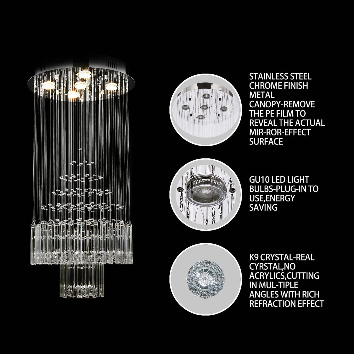 Crystal Raindrop 5-Lights Flush Mount Chandelier M810189