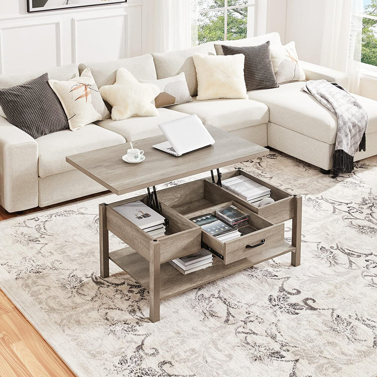 43in Lift Top Coffee Table with Storage Drawer L8836