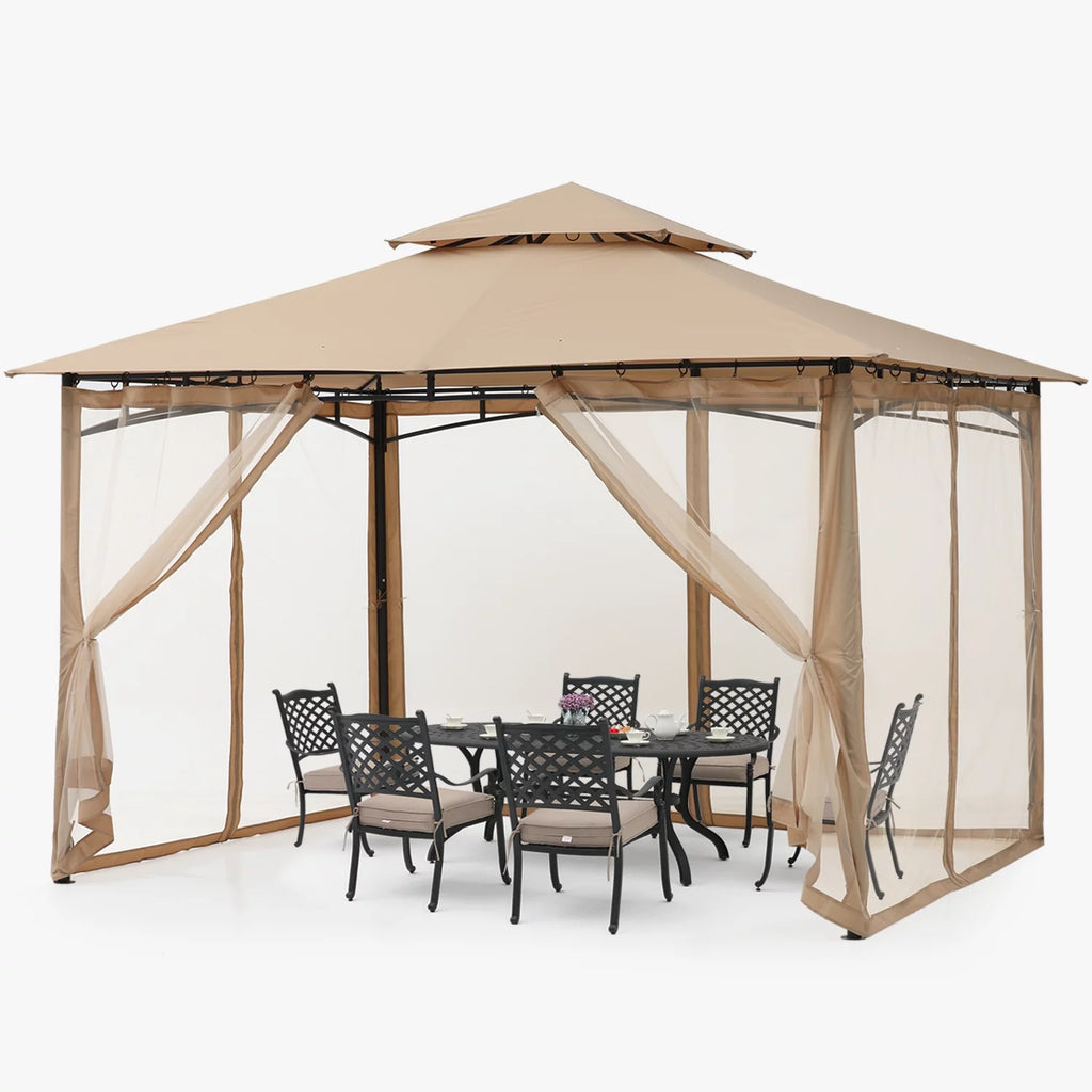 11'x11' Khaki Patio Gazebo with Mosquito Netting V658842