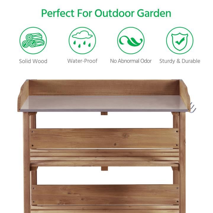 Fir Wood Potting Bench Table with 3 Tier Shelves F4750