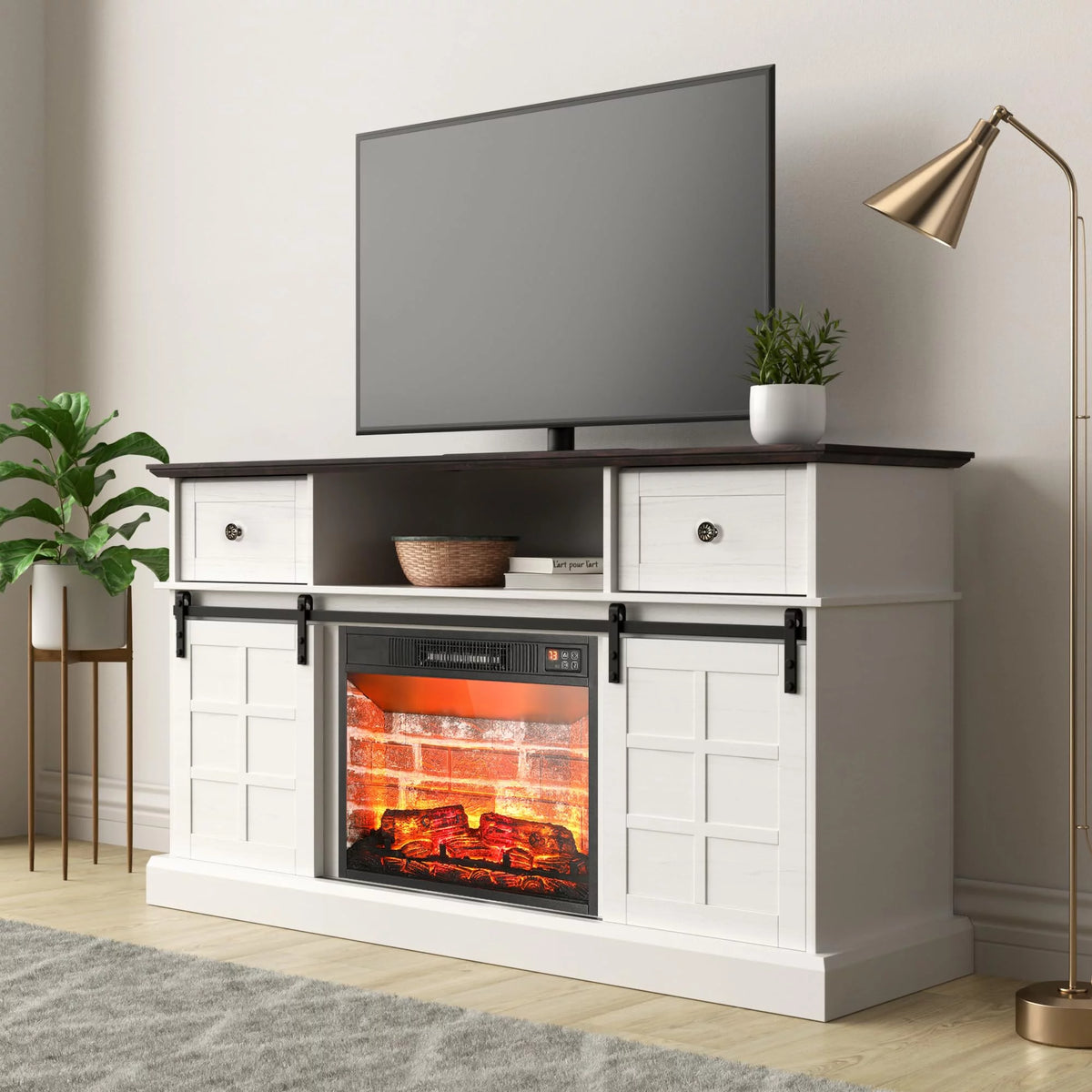 White Modern Farmhouse TV Stand Z858852