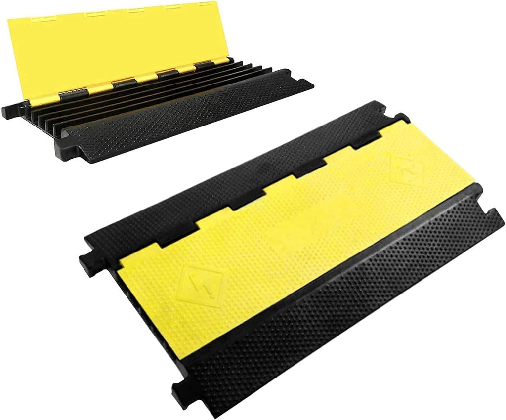 36x20x2” 5 Channel Rubber Cable Protector with Yellow Flip-Open Top Cover V54876