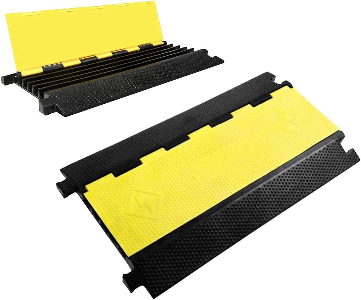 36x20x2” 5 Channel Rubber Cable Protector with Yellow Flip-Open Top Cover V54876