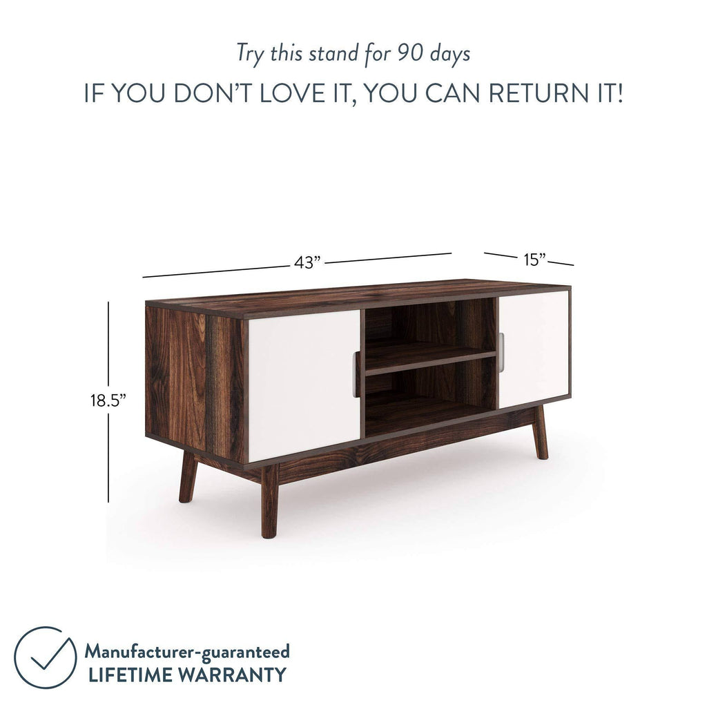 Brown Scandinavian TV Stand with White Cabinet Doors E59084