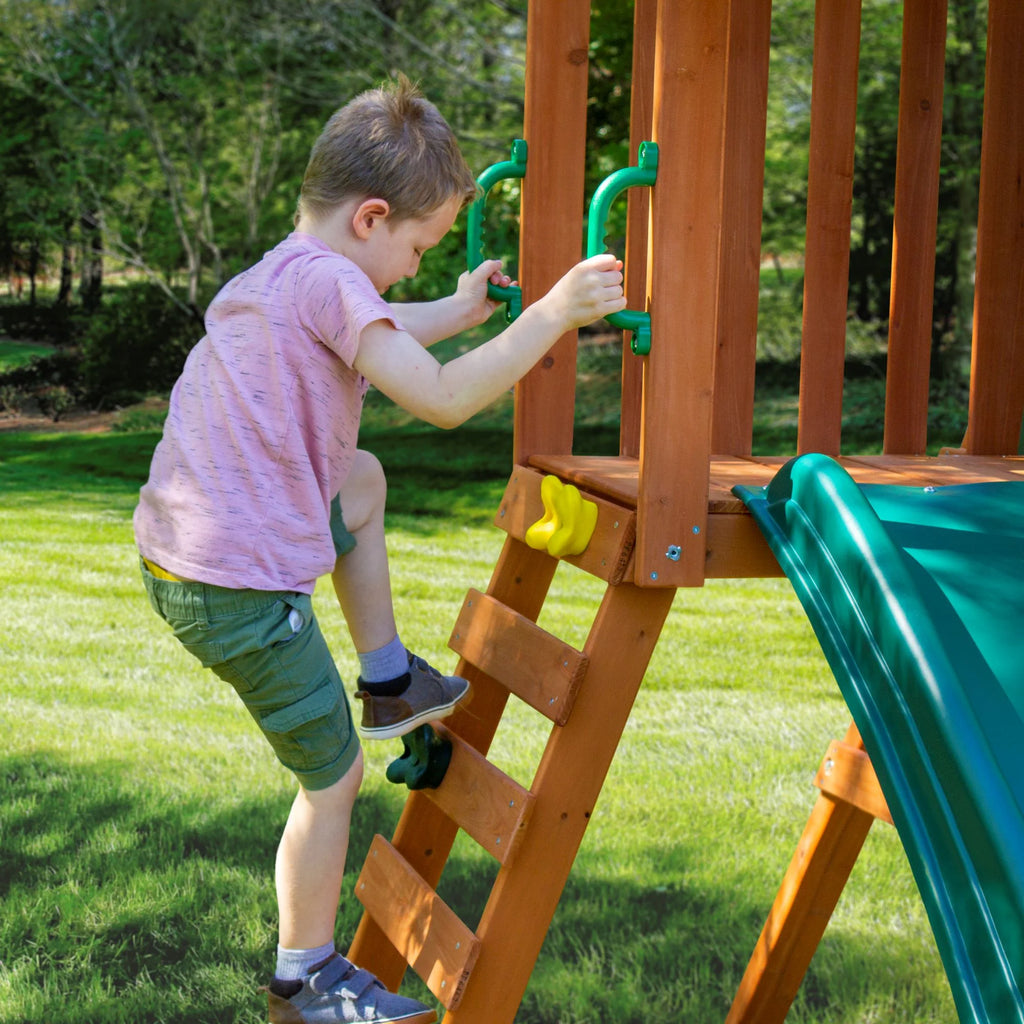 Basic Swing Set with Two Swings, Trapeze Swing, and Slide J1786