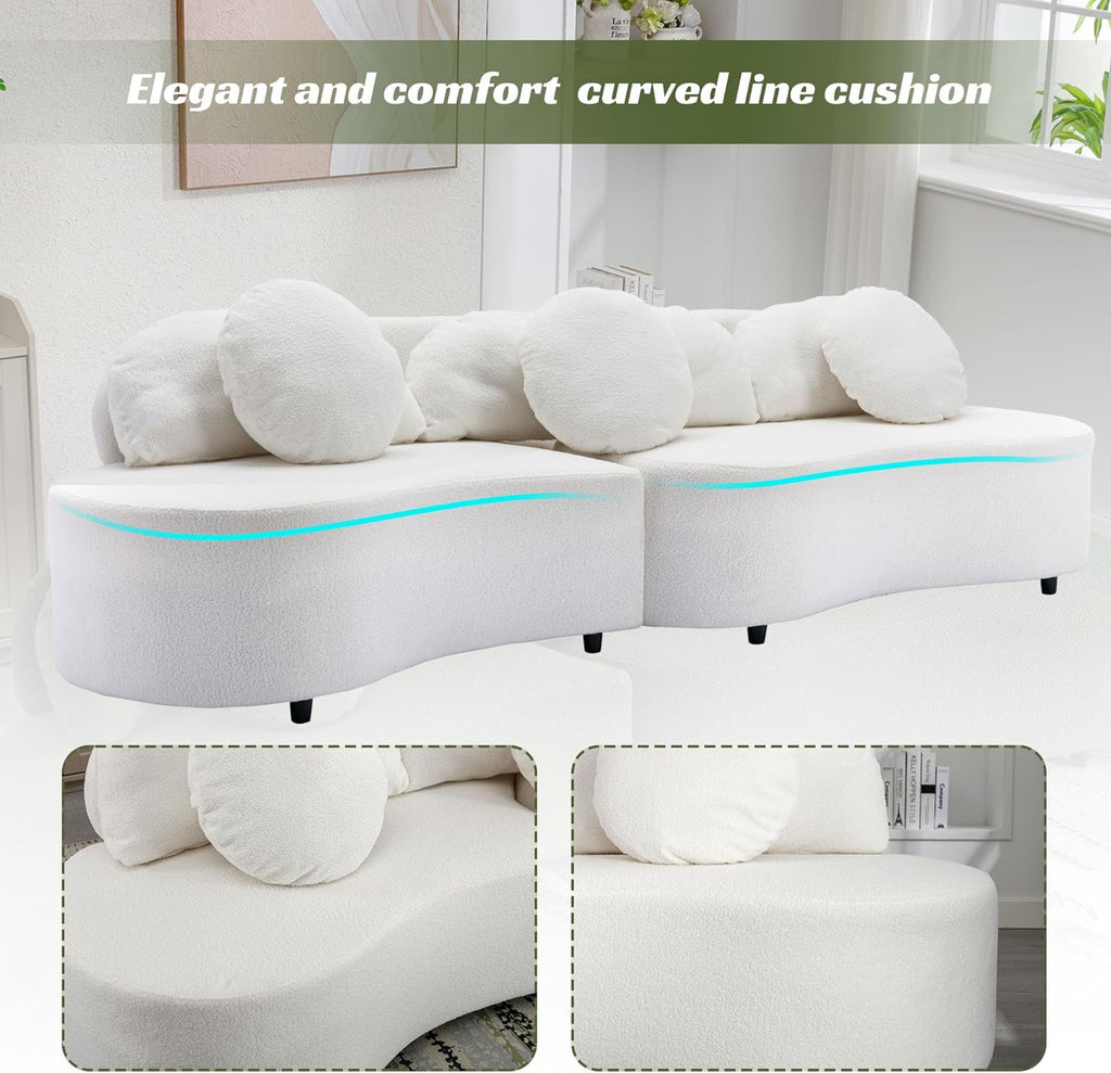 Curved Upholstered Sofa with 3 Pillows X871943