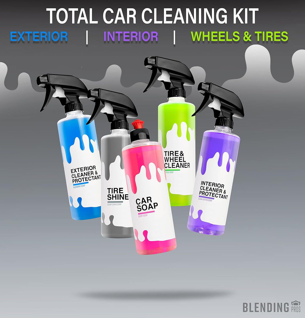 Car Cleaning Kit with Car Soap, Tire Shine, Tire & Wheel Cleaner, Pack of 2 B946638