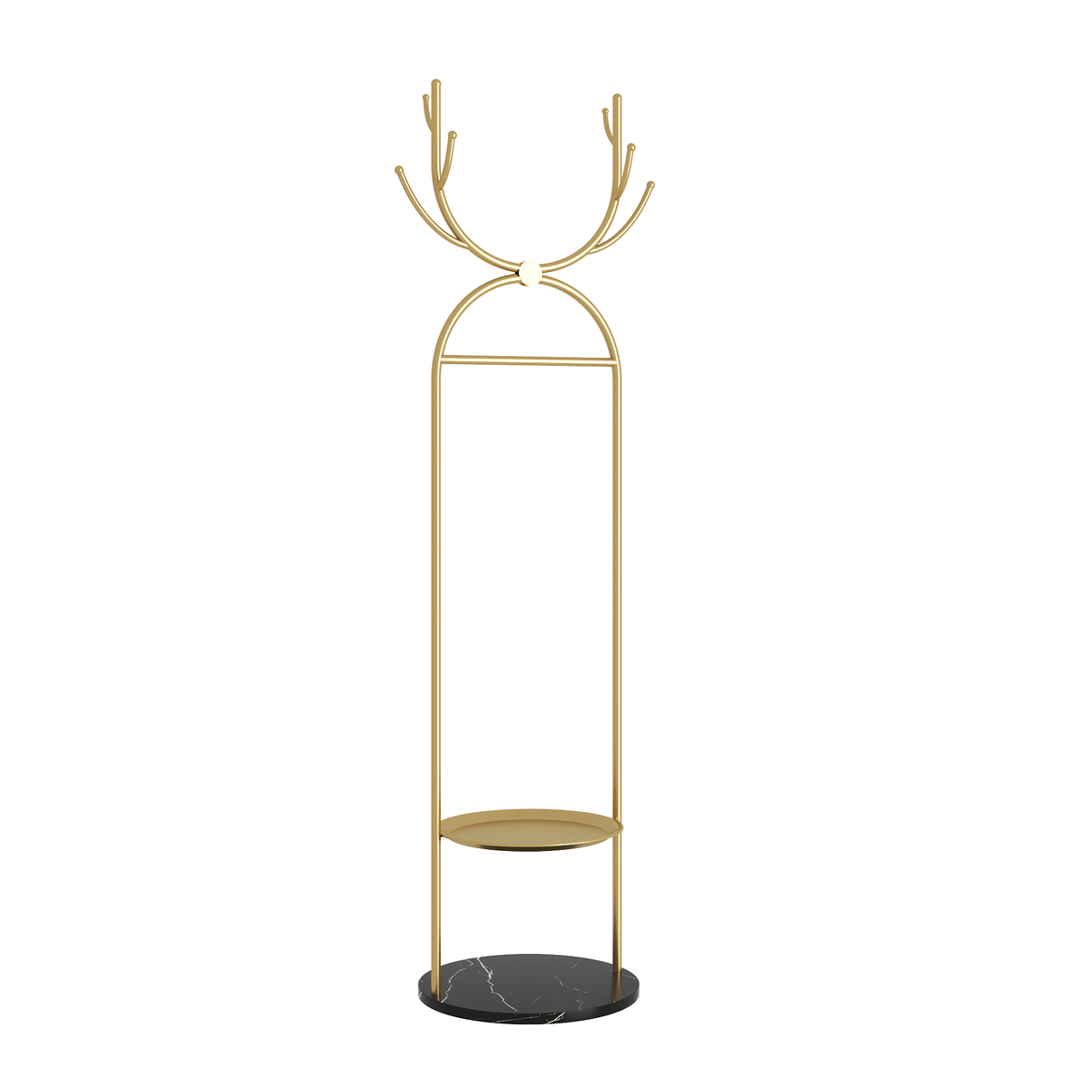 Metal Coat Rack Stand with Shelves and Hooks, Marble Base P792179