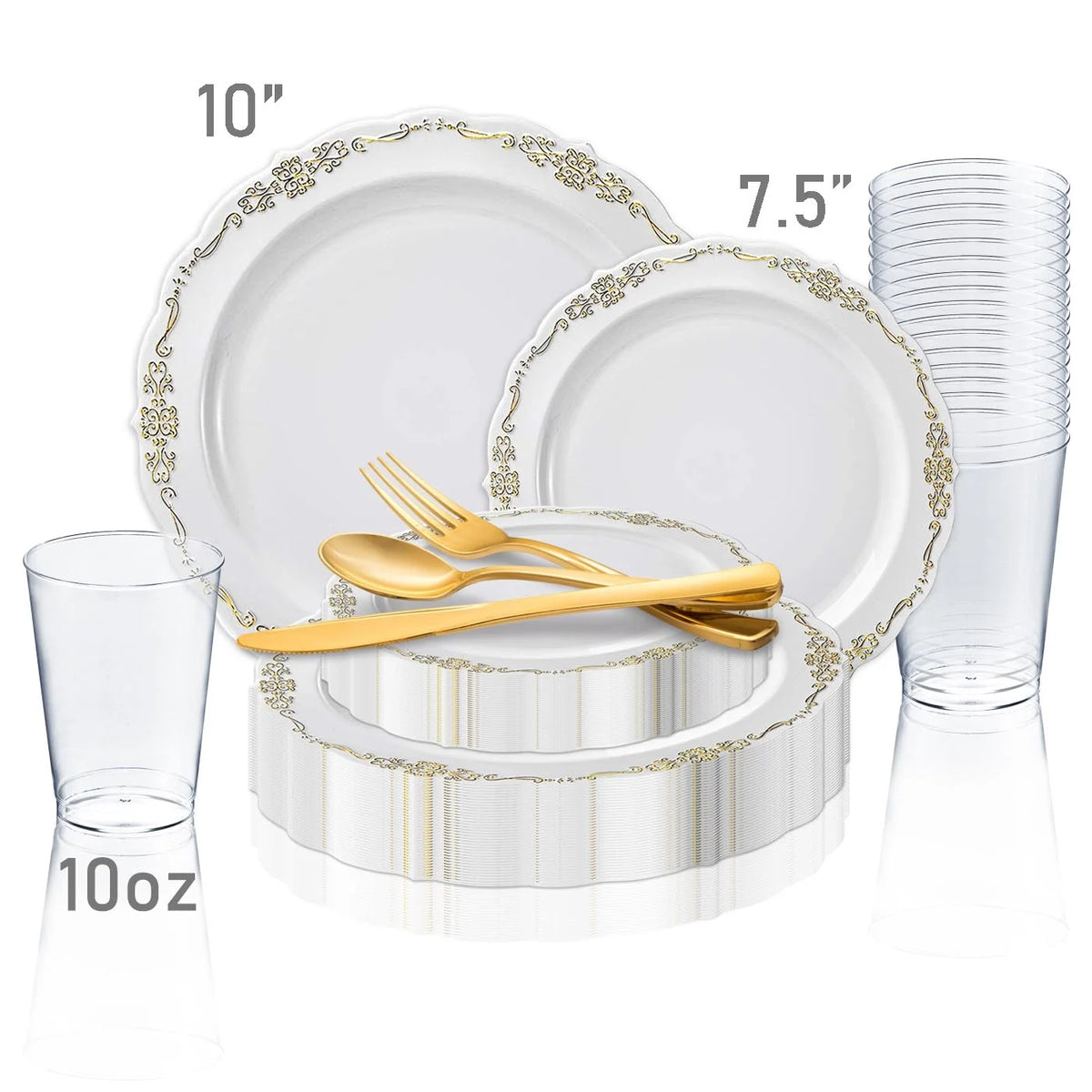 White Gold Disposable Plastic Wedding Value Set (60 Guests) F6272