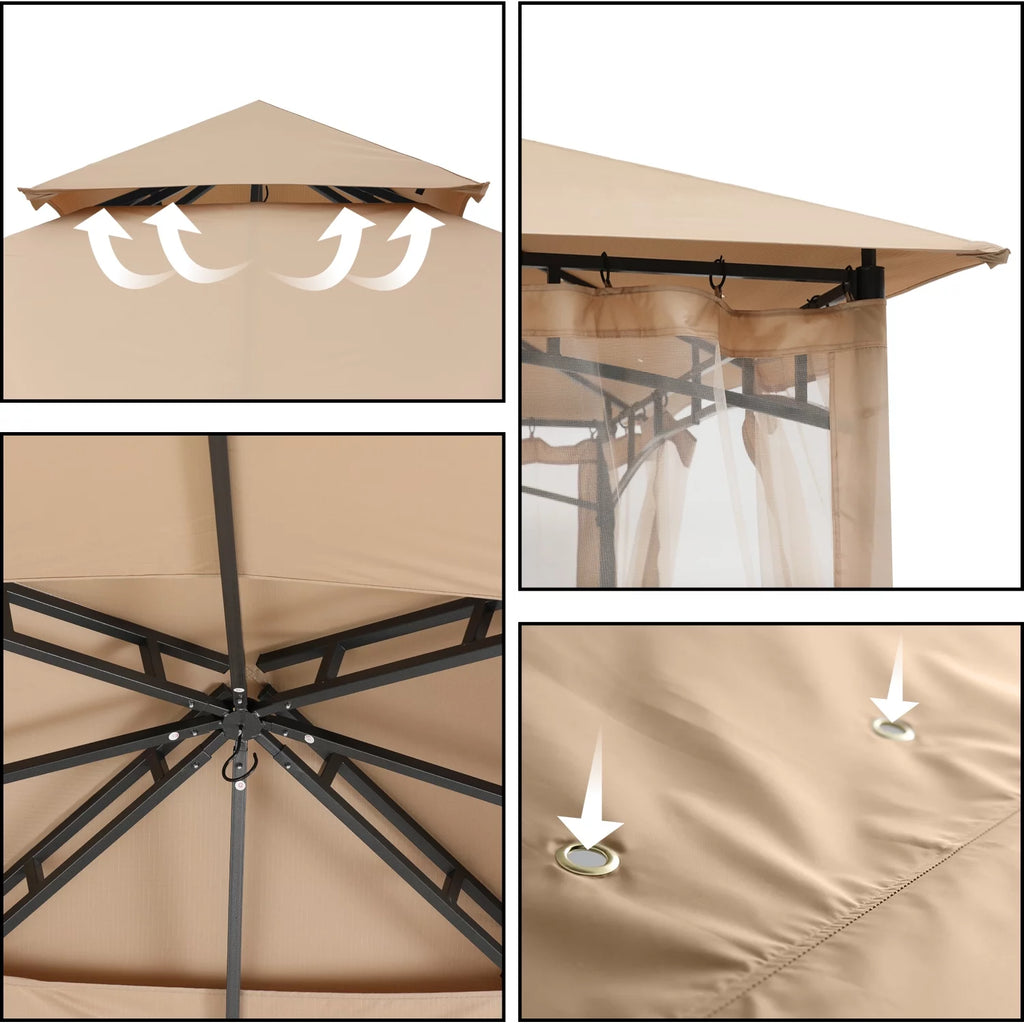 11'x11' Khaki Patio Gazebo with Mosquito Netting V658842
