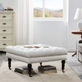 Gray Linen Ottoman with Caster Wheels O314
