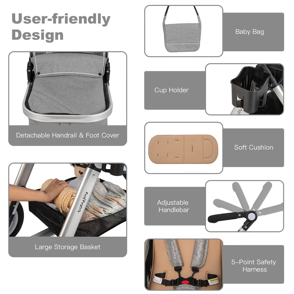 Folding Aluminum Baby Stroller with Diaper Bag K398
